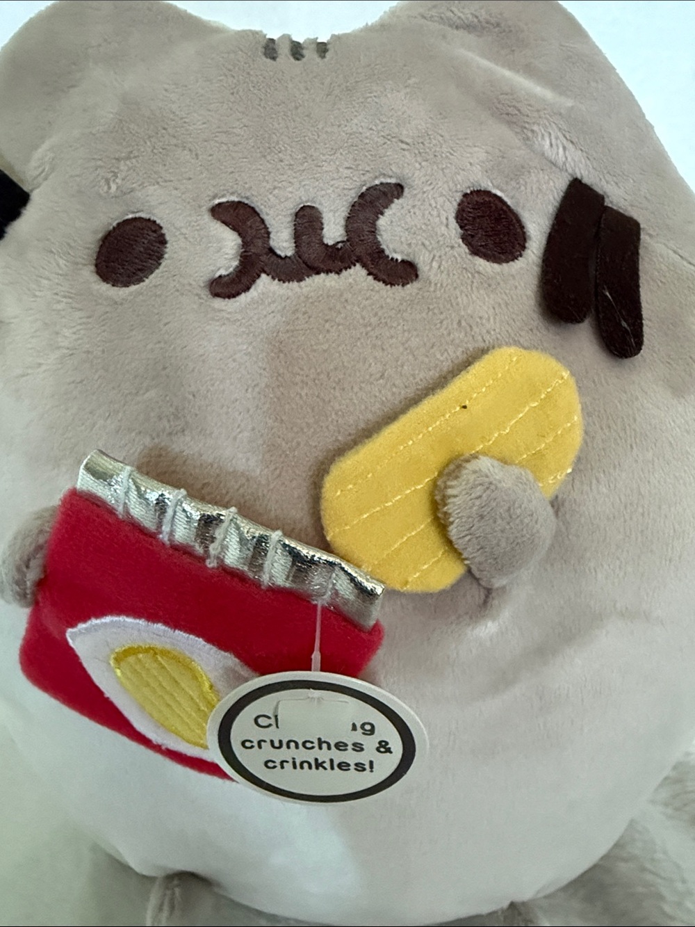 Pusheen Gray Plush Holding Red Chip Bag - Picture 2 of 6